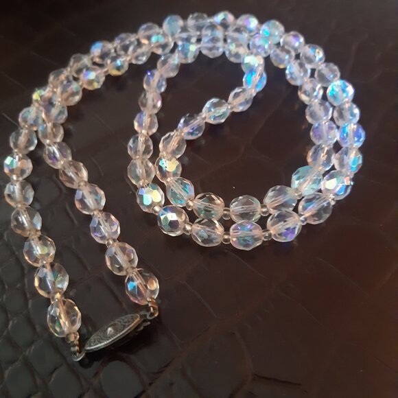 1950's Aurora Borealis Crystal Necklace 30 Inch Vintage - Picture 8 of 13